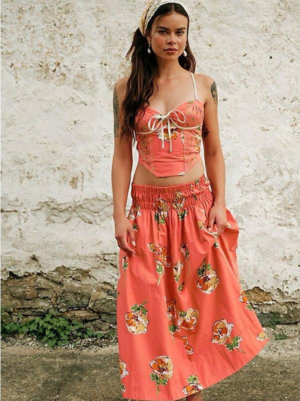 Free People Luca Printed Set in the red guava combo msrp$168 NWT